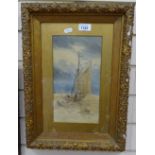 A silk thread study of fishing boats, in gilt-gesso frame, 48cm x 34cm