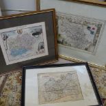 3 Antique coloured maps, to include France, Yorkshire West Ridge and Surrey, framed