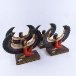 A modern set of 4 Egyptian Revival resin sculptures, winged figures, height 21cm (4)