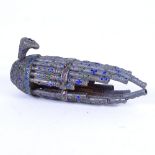 A small unusual Oriental unmarked silver and enamel incense burner, height 7cm