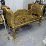 A giltwood and cane-panelled window seat, on cabriole legs, W123cm, H80cm