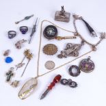 A Pietra Dura brooch, silver costume jewellery, a Victorian silver brooch, a pillbox etc