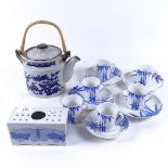 A Chinese blue and white porcelain tea set, a Chinese pottery teapot etc
