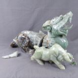1 carved hardstone dragon (A/F), and a carved jadeite bull, length 28cm