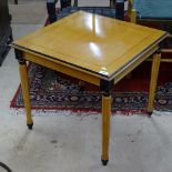 A beech and black painted square side table on fluted legs