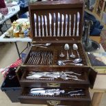 An Edwardian Wellington cutlery cabinet, with 2 fitted drawers and various part-sets of plated