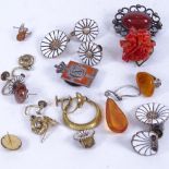 Daisy pattern earrings, Georg Jensen badge, a silver carnelian brooch and other costume jewellery