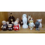 Goebbels monk cruet items, and other novelty cruets, including an owl, height 11cm