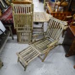 A weathered slatted folding garden table, folding lounger and chair (3)