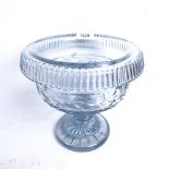 A large 19th century greyish blue glass table centre pedestal bowl, with cut star base, height 20cm,