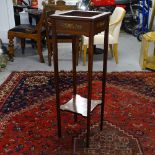 An Edwardian mahogany jardiniere stand, with painted floral decoration, W30cm, H95cm