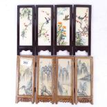 2 similar 3-fold double-sided painted Oriental screens, with landscapes and bird decoration,