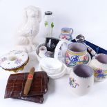 Various ceramics, including Royal Crown Derby dish, Poole Pottery items, Beswick Spaniel dog,