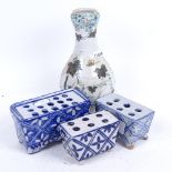 3 Chinese porcelain flower bricks, largest length 11.5cm, and a Japanese vase