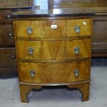 A cross-banded walnut 3-drawer bow-front chest, with bracket feet, W60cm, H75cm, D46cm