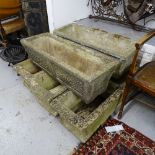 5 rectangular weathered concrete garden troughs, W88cm