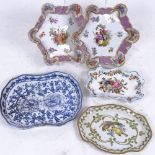 A pair of late 19th/early 20th century Dresden porcelain nut dishes, Limoges porcelain card tray,