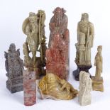 A group of Oriental hardstone carvings and figures, largest height 17cm (8)