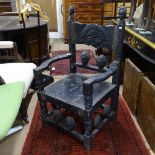 An African Tribal Chokwe Chief's chair, carved wood with copper adornments