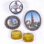 A 19th century Bilston enamel "Always the Fame" box, Monday and Saturday intaglio seals, and 2