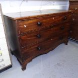 A Georgian 3-drawer chest on ogee bracket feet, W126cm, H80cm, D54cm