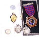 2 early 20th century silver swimming medals, silver Masonic Chapter of Emulation jewel, coins etc