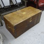 A 19th century camphorwood blanket chest, with brass carrying handles, W107cm, H45cm, D53cm
