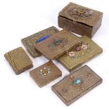 A group of stone set brass trinket boxes, and a combination book Vesta case (boxful)
