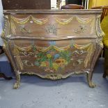A Continental style painted bombe chest, with 3 serpentine drawers, on cabriole legs, W110cm, H94cm