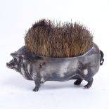 A 19th century novelty spelter pig pen wipe/brush, length 11cm