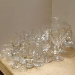 Various 19th and 20th century glass, including drinking glasses, etched measure, small decanters etc