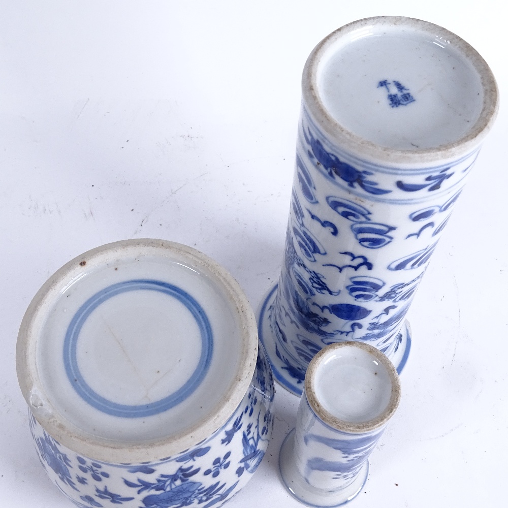 3 Chinese blue and white ceramics, including squat baluster jar, dragon sleeve vase with 4 character - Image 2 of 2