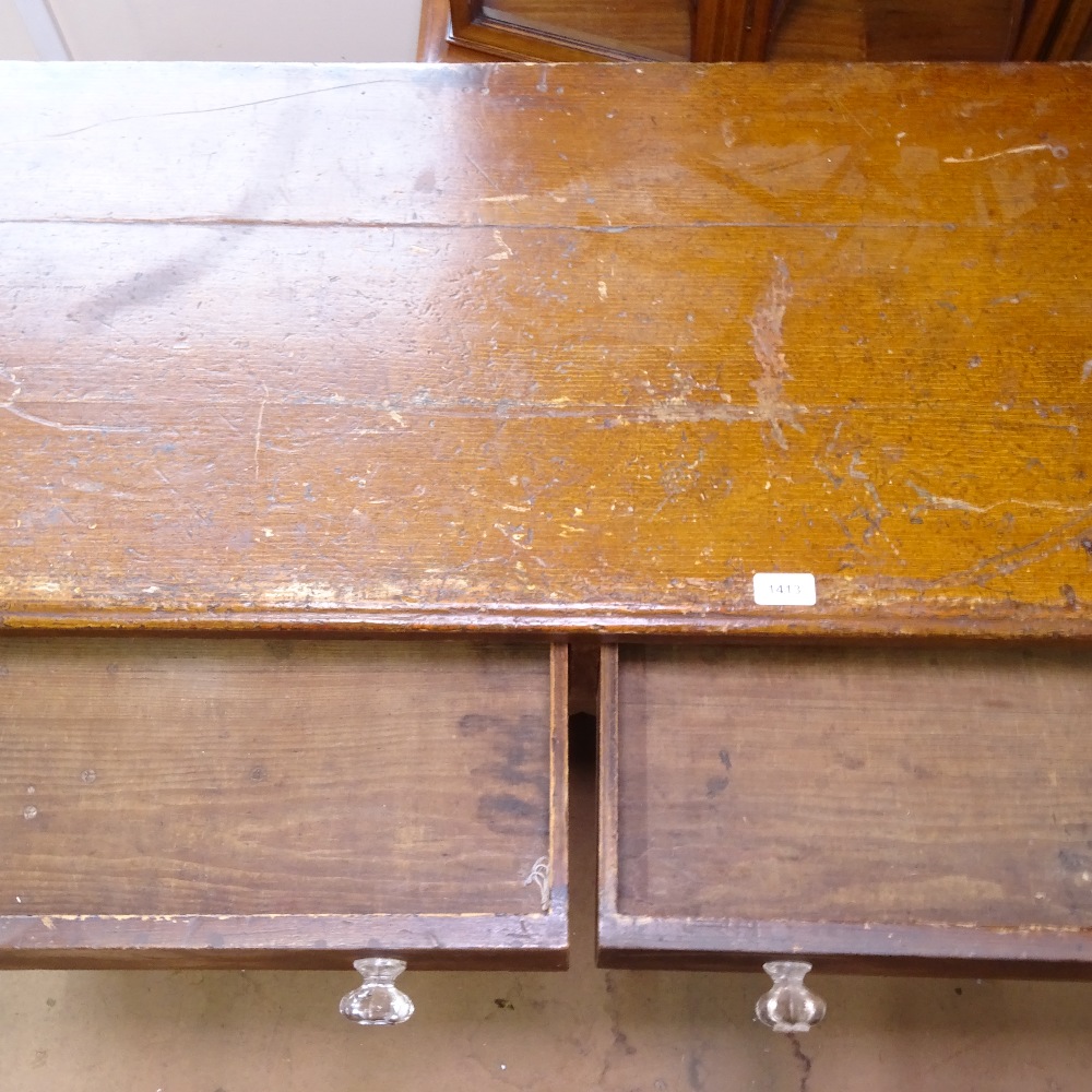 A Victorian pine knee-hole writing desk, with 6 short drawers and original finish, W123cm, H82cm, - Image 2 of 2