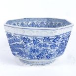 A Chinese blue and white octagonal phoenix jardiniere, seal mark on base with impressed