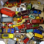 A box of Vintage Corgi and Dinky toys and trucks