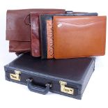 A leather briefcase, leather messenger bags, document holders etc (5)