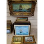 A quantity of framed shipping oils and prints, including gilt-framed (10)