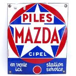 A Vintage French red blue and white enamel Piles Mazda Cipel Service Station advertising sign, 41.