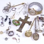 FAVRE-LUEBA - a Sea King wristwatch, silver anointing spoons, crucifix, and costume jewellery