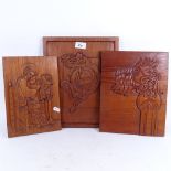 A carved wood panel depicting a mythical beast, by David Clegg, height 33.5cm, another by the same