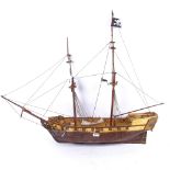 A 1:80 scale hand-built model of an 18th century brig, height 57cm overall