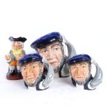 A large Royal Doulton Captain Ahab character mug, 2 smaller ones, and a Royal Doulton Happy John