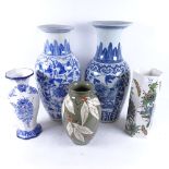 A Portmeirion Botanic Garden pattern hexagonal vase, a Studio pottery vase etc, largest height