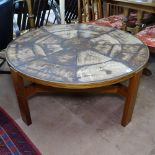 A mid-century Danish circular tile-top coffee table, signed on one tile, W106cm, H47cm