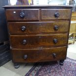 A Victorian mahogany bow-front 5-drawer chest on bun feet, W105cm, H110cm, D51cm