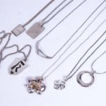 7 various silver pendant necklaces