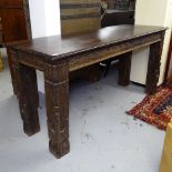 A rectangular hardwood console table, on relief carved legs, L150cm, H76cm, D55cm