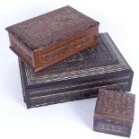 3 Eastern carved hardwood boxes, including Vizgapatam example, length 20cm (3)