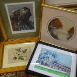 A watercolour, Chapel of St Nicholas, Ilfracombe, and various other prints and pictures (5)