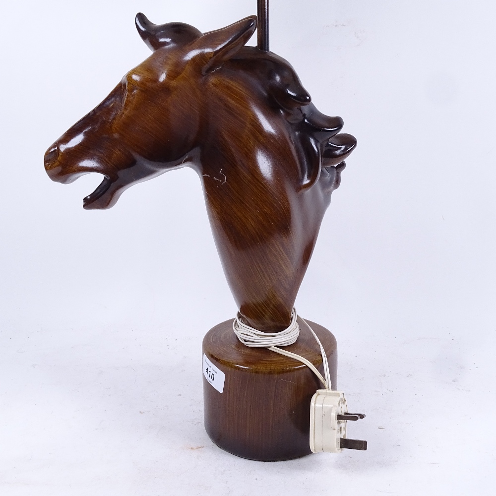 A woodgrain effect horse-head table lamp, with matching shade, 68cm overall - Image 2 of 2